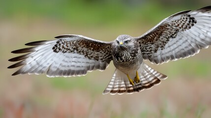 Fototapeta premium Hawk mid-swoop with talons outstretched in natural setting