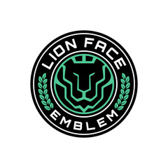 modern line abstract lion face inside a circle shape. logo template for sport team or sport company.