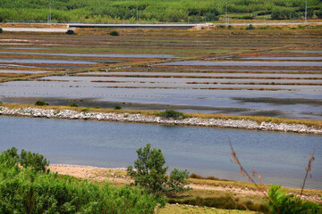 Saltwork and beautiful landscape on island Pag, Croatia.