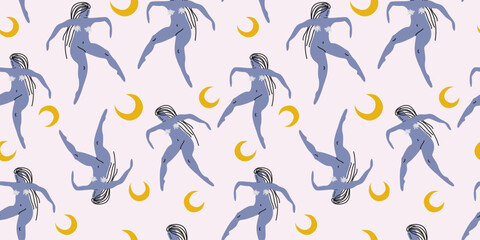 Mystical vector seamless pattern with hand drawn magical elements. Magic ornament for wallpaper, fabric, prints, textile, clothes, wrapping paper. Vintage boho ornament