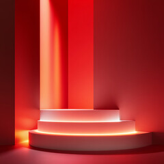 Minimalist Beige Podium with Abstract Geometric Background for Product Display