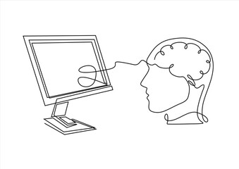Brain with digital with laptop. Machine learning, artificial intelligence, digital brain and artificial thinking process concept. Vector isolated illustration.