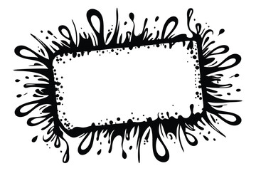 Rectangular with Black Ink Splashes, Spots, and Drips Isolated on White Surface