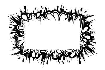 Decorative Black & White Abstract Ink Splatters, Drips Border, Isolated Shape