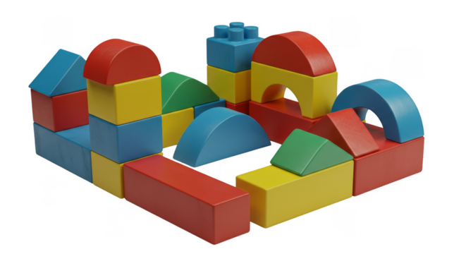 Illustration Colorful Wooden Blocks Stacked Toys with Shapes on Transparent