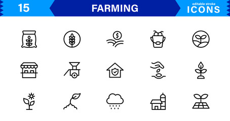 Modern Farming Icon Set Featuring Agriculture, Harvest, Tractor, Crop, and Eco Concepts in a Clean, Professional, and SEO-Optimized Vector Style