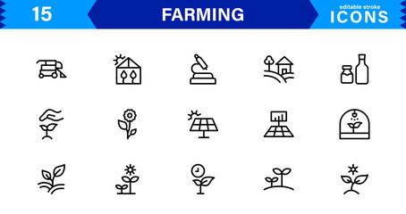Modern Farming Icon Set Featuring Agriculture, Harvest, Tractor, Crop, and Eco Concepts in a Clean, Professional, and SEO-Optimized Vector Style