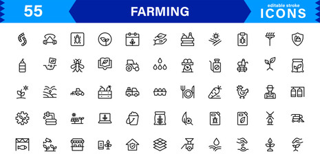 Modern Farming Icon Set Featuring Agriculture, Harvest, Tractor, Crop, and Eco Concepts in a Clean, Professional, and SEO-Optimized Vector Style