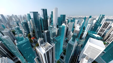 Obraz premium Futuristic cityscape of towering skyscrapers and modern architecture