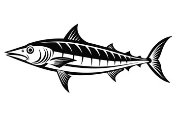 Obraz premium Black and White Barracuda Illustration with Detailed Fins and Gills in Striking Monochromatic Design