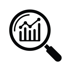 Magnifying Glass Icon with Bar Chart Data Analysis and Statistics Concept Isolated