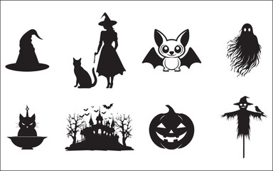 halloween set of silhouettes of animals