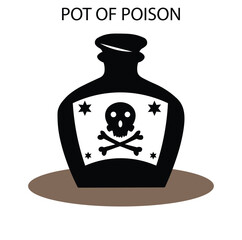  pot of poison . A black silhouette of a round poison pot with a skull and crossbones symbol .