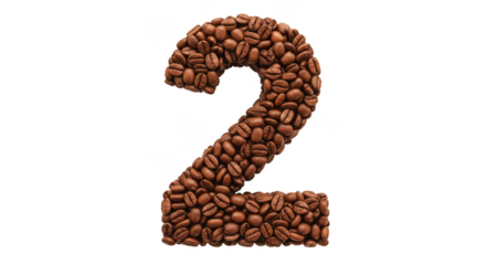 Illustration Number Two Made of Coffee Beans in Transparent Background