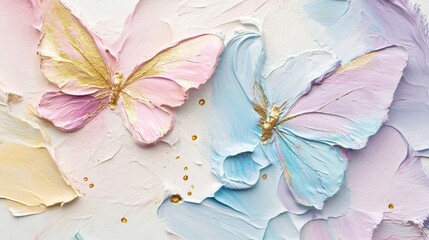 Beautiful pastel Butterflies, Oil painting with obvious brushstrokes