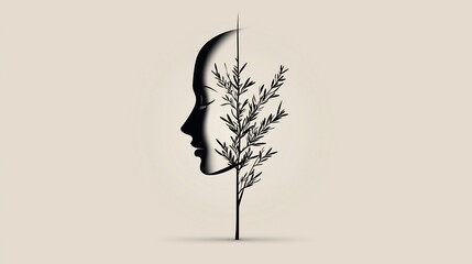 Profile of a woman, blended with plant