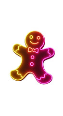Illustration of a Glowing Neon Gingerbread Man Cookie on Black Background