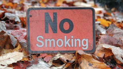 No Smoking Sign in Autumn Leaves
