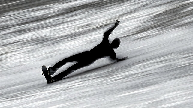 Skater falling, snowy slope, motion blur