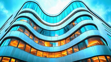 Office building in Organic architecture style architecture in an urban environment cityscape