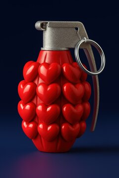 Hand grenades with bright red cores that mimic the segmented texture of a traditional grenade. The metal parts, such as the pin and lever, are shiny silver.