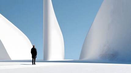Obraz premium Solitary figure within vast, minimalist architectural space