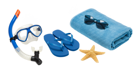 Illustration of Beach Vacation Items with Snorkel Towel and Sunglasses