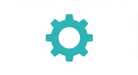 Fototapeta premium Bright teal gear shape on a white background representing innovation and creativity in design and engineering concepts