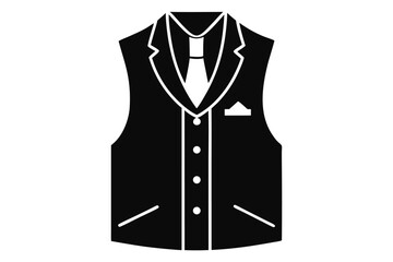 Elegant Black and White Vest with Tie and Handkerchief Graphic Illustration Design