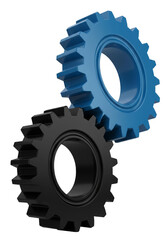 Illustration of Blue and Black Gear Cogwheels Engine on Transparent