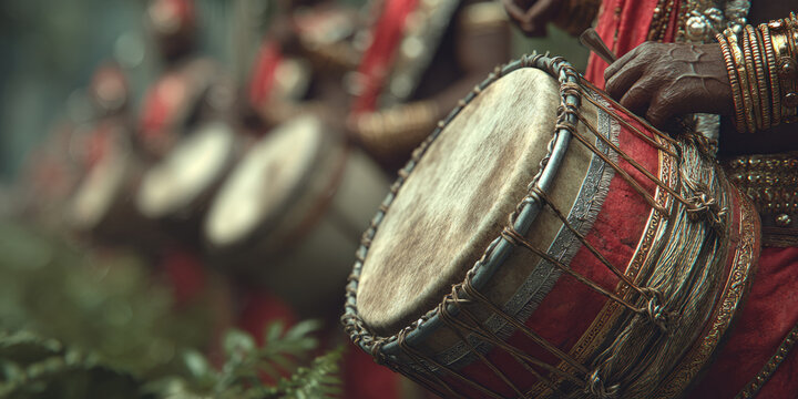 Traditional drummers (Chenda Melam) playing in sync during Onam parade