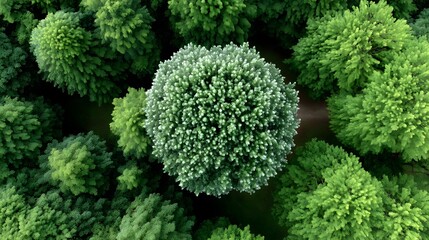 Overhead view of a lush, bushy tree canopy