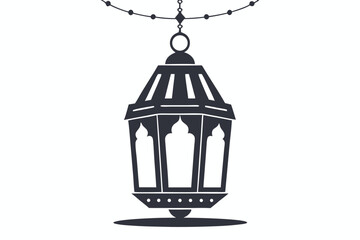Silhouette Vintage Lantern Hanging from Chain, Ornate Details, Arabian Nights Theme