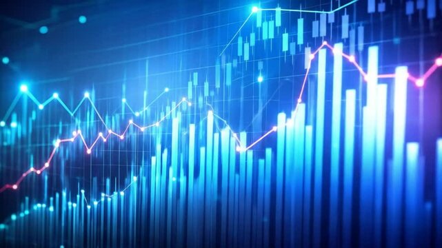 Financial market analysis abstract blue background with graph and data charts animation - Powered by Adobe