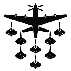 Fototapeta premium Vintage Bomber Plane with Escort Fighters in Black and White