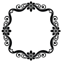 Elegant Black Floral Frame with Swirls for Invitations and Design Projects