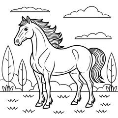 A black and white horse illustration line art of a coloring page