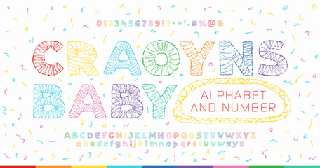 Colorful Crayon Kids Alphabet — Hand-Drawn Playful Font with Chalk or Wax Texture, Scribble Style Letters and Numbers for Children’s Education, Posters, School Projects, and Fun Designs.