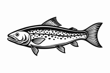 Black and White Illustration of a Spotted Fish with Fins and Tail Detail