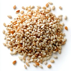 Fototapeta premium A close-up view of fresh, organic sesame seeds on a white background.