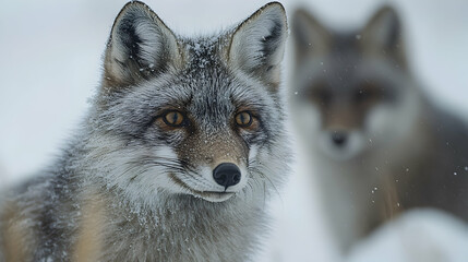Gray Fox Portrait in Snowy Landscape