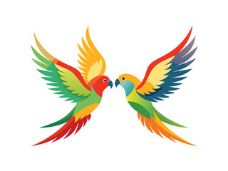 Fototapeta premium Two colorful parrots in flight isolated on white background 