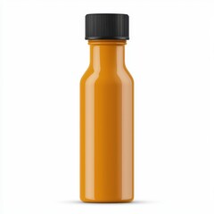 A vibrant orange drink bottle with a sleek black cap.