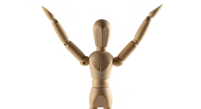 Isolated Transparent Background of Wooden Mannequin Figure Art Model