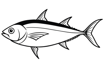 Stylized Tuna Fish Vector Illustration with Bold Black Outline and Distinctive Fins