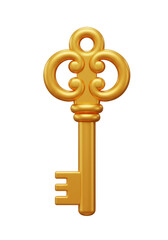 Obraz premium Illustration of Golden Antique Key Detailed Vintage Security Isolated Object