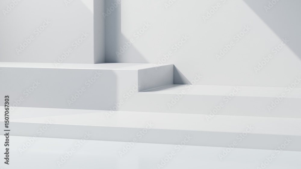 Fototapete 3d rendering of empty white concrete room with geometry podium background, empty space for product p