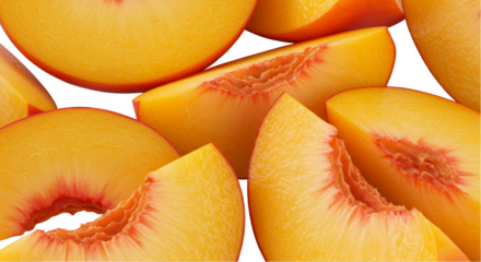 Isolated Transparent Background Slices Of Yellow Peaches Fresh Ripe Fruit