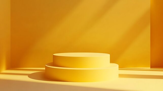 Yellow product display stage with shadows and modern aesthetic for product presentation