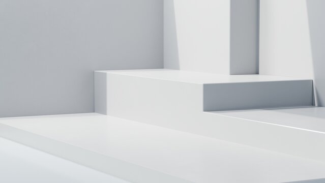 3d rendering of empty white concrete room with geometry podium background, Empty space for product presentation	
